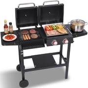 Nice Cooker Charcoal and Gas Grill Combo, 2-Burner Propane Grill and Griddle Combo with Cast Iron Grates and Stainless Steel Griddle