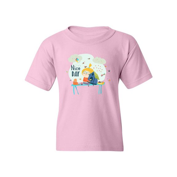 Nice Day Girl With Birds T-Shirt Juniors -Image by Shutterstock, Large