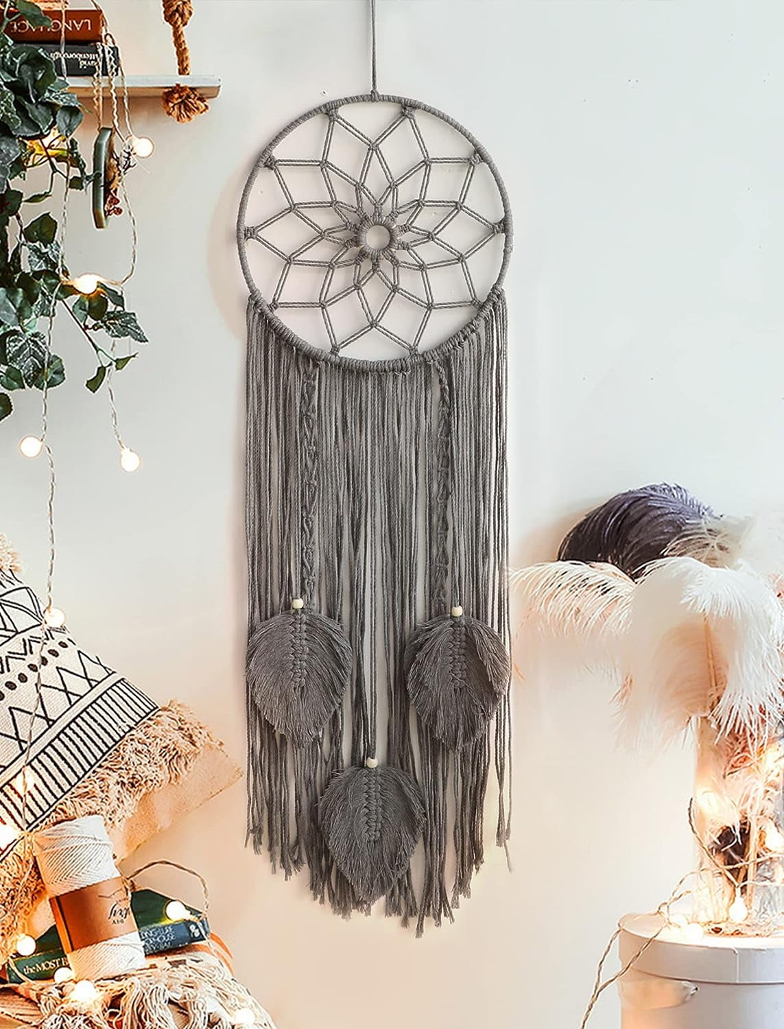 Nice Dream Large Grey Macrame Dream Catcher, Boho Wall Hanging Decor ...