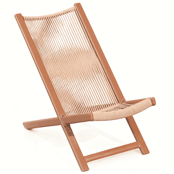 Nice Dwell Powder-Coated Metal Rope Sling Outdoor Lounge Chair, High-Back, with Lumbar Pillow