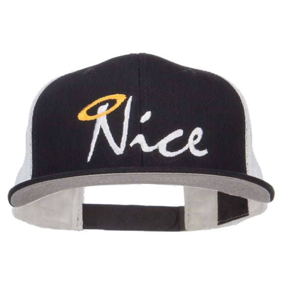 Nice Embroidered Mesh Snapback Cap - Black Black White OSFM