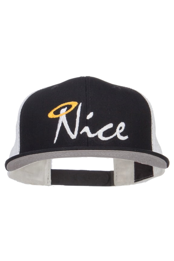 Nice Embroidered Mesh Snapback Cap - Black Black White OSFM