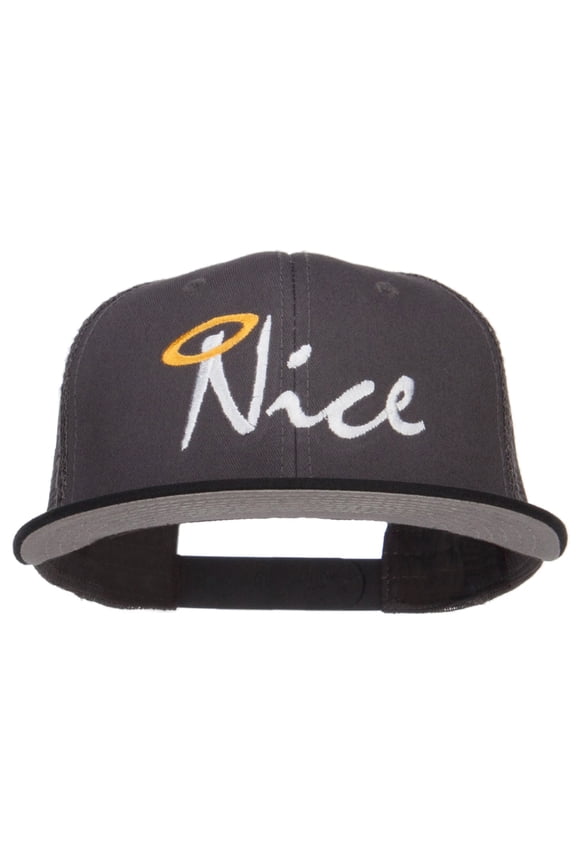 Nice Embroidered Mesh Snapback Cap - Black Charcoal OSFM