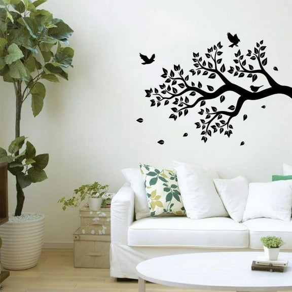 Nice Fall Tree Silhouette Tree Leave Fall Themed Design Birds Peaceful Vinyl Wall Art Wall Sticker Wall Decal Decoration For Home Room Kids Room Nursery Room Girls Boys Décor Design Size (10x10 inch)