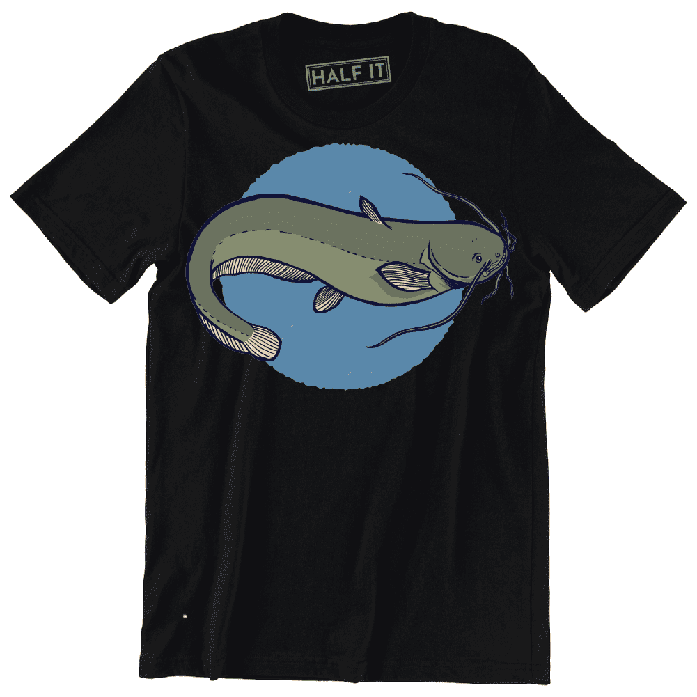 Nice Fishing Cool European Catfish Over Blue Circle Men's T-Shirt 