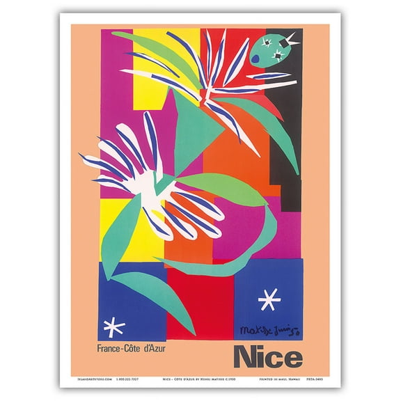 Nice France - Côte d'Azur - La Danseuse Créole (The Creole Dancer) - Vintage Travel Poster by Henri Matisse c.1950 - Master Art Print (Unframed) 9in x 12in