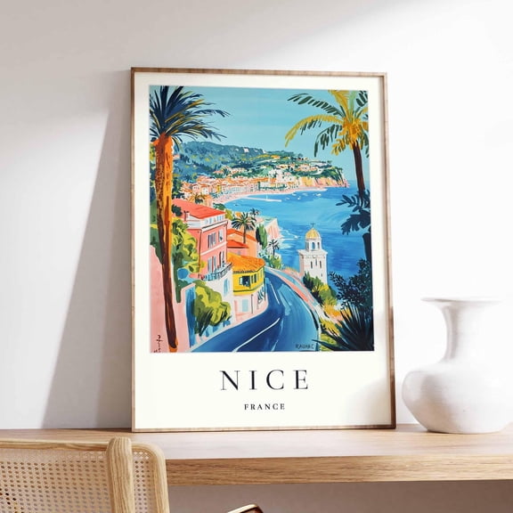 Nice France City Map French Riviera Travel Art, Unframed Paper Print