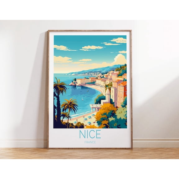 Nice France French Riviera Coastal Travel Scenery Wall Art, Unframed Canvas Size 24x36