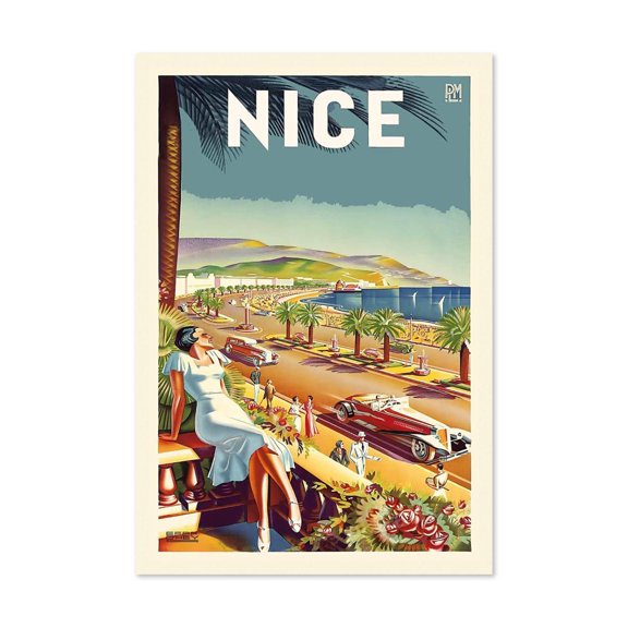Nice France Riviera Beach Poster, Unframed Paper Poster 8x10in