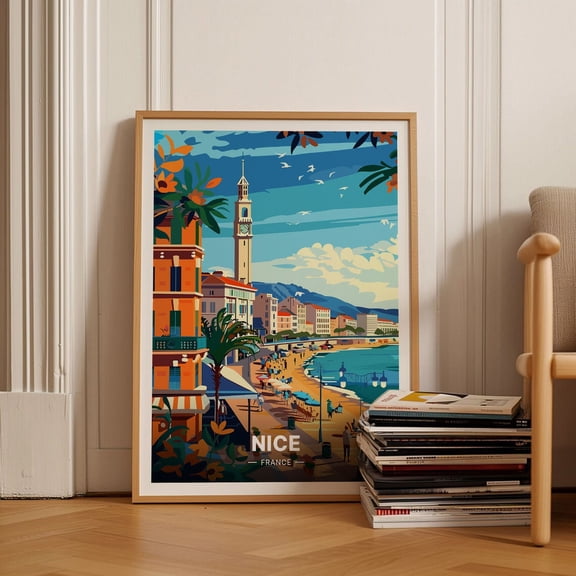 Nice France Riviera Cityscape Travel Wall Art, Unframed Canvas 8x10in