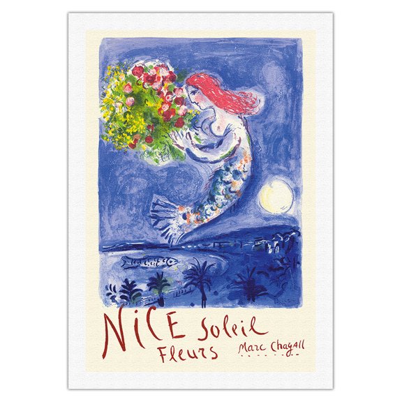 Nice France - Sun and Flowers (Soleil Fleurs) - Vintage Travel Poster by Marc Chagall c.1962 - Fine Art Rolled Canvas Print 27in x 40in