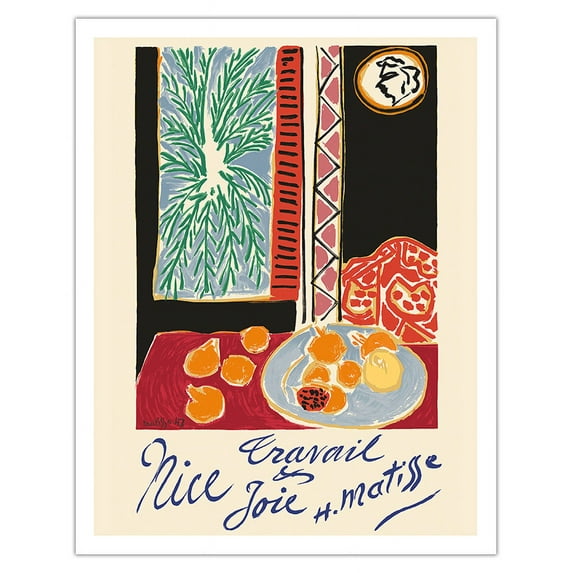 Nice France - Travail et Joie (Work and Joy) - Nature Morte Grenades (Still Life Pomegranates) - Vintage Travel Poster by Henri Matisse c.1948 - Fine Art Matte Paper Print (Unframed) 11x14in