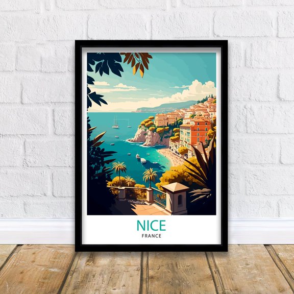 Nice France Travel Print Nice Wall Art Nice Illustration Travel Poster French Riviera Home Decor Gift Travelers UNFRAMED PAPER POSTER, Home Decor, Vintage Gift, Living Room Dercor