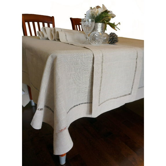 Nice & Great Beautiful Hemstitched Table Runner Quality Natural Square Tablecloth 60"x60" Natural Color Linen