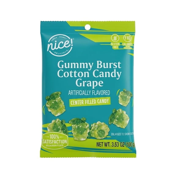 Nice! Gummy Burst Cotton Candy Grape Candy, 3.53 oz Bag