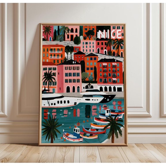 Nice Harbour Travel Coastal Boat Print Wall Art, Unframed Paper Print