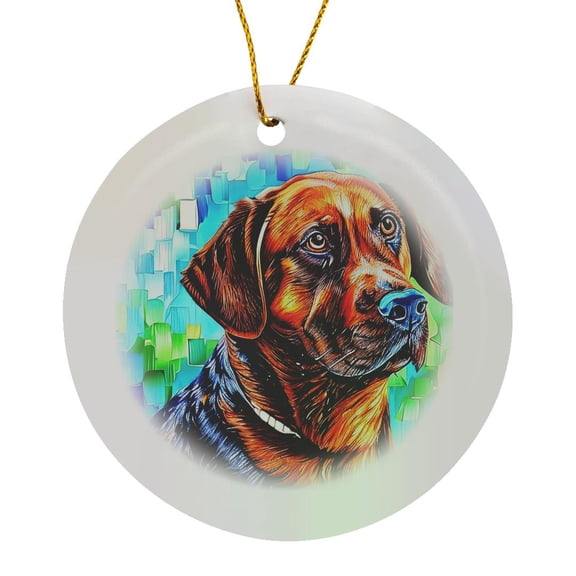 3drose, Nice Labrador Retriever Dog on Green and Blue Digital Art Gift, Circle Porcelain Ornament