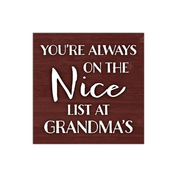 Nice List At Grandma's Red Woodgrain 12 x 12 Wood Wall Sign Plaque