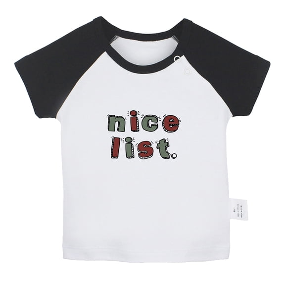 Nice List Funny T shirt For Baby, Newborn Babies T-shirts, Infant Tops, 0-24M Kids Graphic Tees Clothing (Short Black Raglan T-shirt, 12-18 Months)