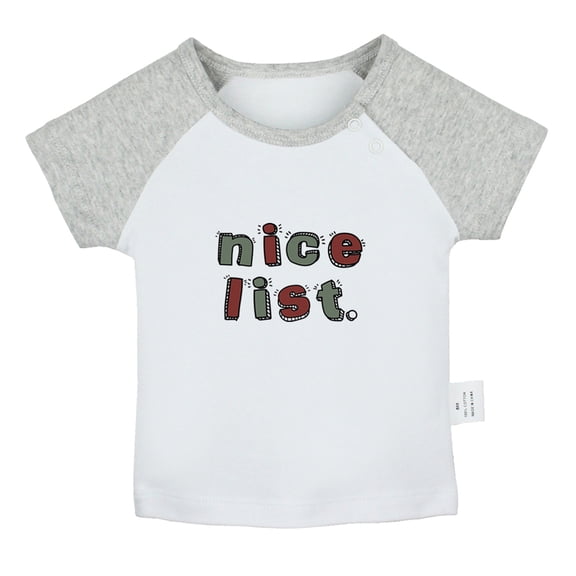 Nice List Funny T shirt For Baby, Newborn Babies T-shirts, Infant Tops, 0-24M Kids Graphic Tees Clothing (Short Gray Raglan T-shirt, 6-12 Months)