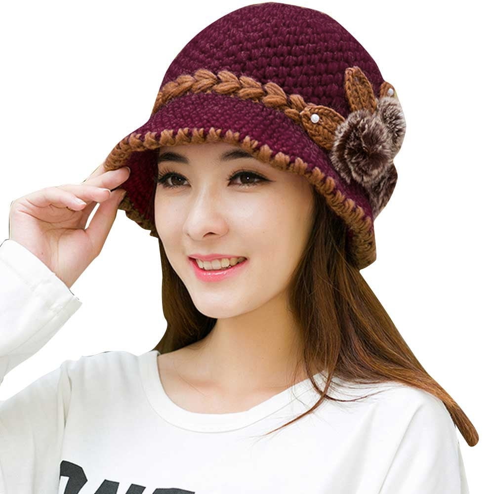 Nice Mens Hats Flowers Crochet Lady Women Hat Winter Knitted