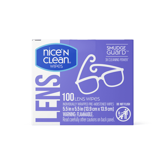 Nice 'N Clean Smudgeguard Glasses Cleaning Wipes, Pre-Moistened Lens Wipes (100)