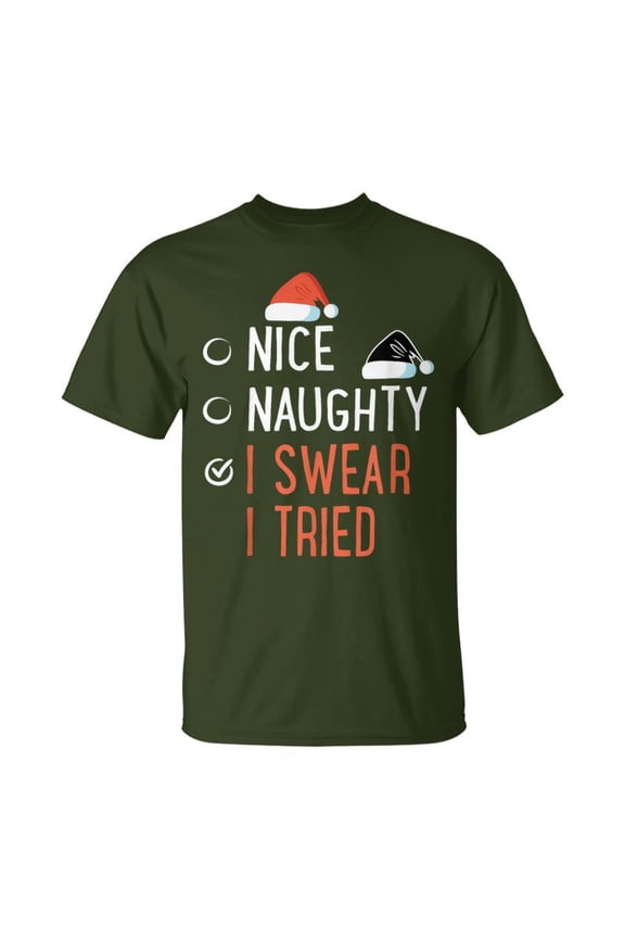 Nice Naughty I Swear I Tried Santa List Christmas Joke TShirt
