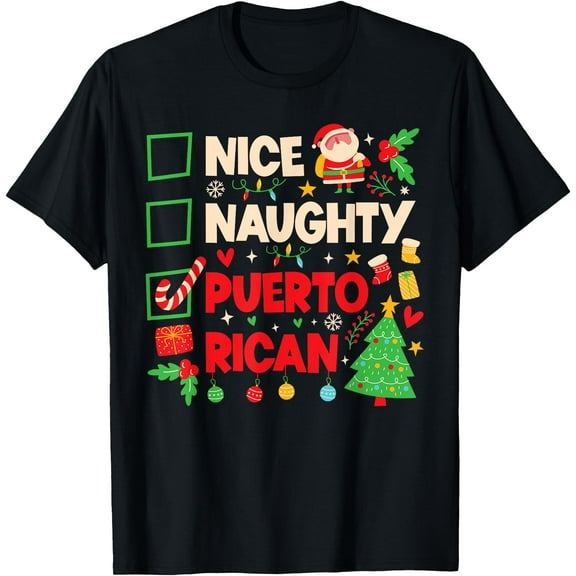 Nice Naughty Puerto Rican Puerto Rico Women Christmas Santa T-Shirt Shirts