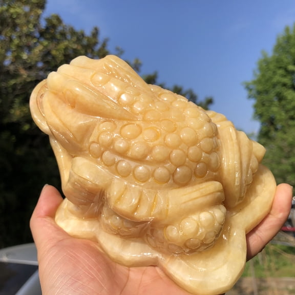 Nice Nephrite Carved Jade wealth toad Sculpture Natural yellow Crystal mythical three legs toad Art Animal Figurine Ornament home decor