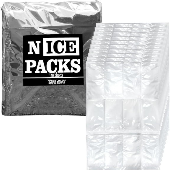 Nice Packs Reusable Dry Ice for Coolers, Lunch Boxes, Frozen Food Shipping - Flexible and Long Lasting (10 Large Sheets)