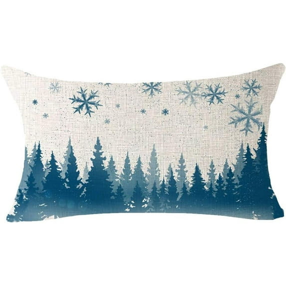 Nice Pine Trees Snowflake Christmas Decor Cotton Burlap Decorative Rectangle Throw Lumbar Waist Pillow Case Cushion Cover for Couch Living Room 12x20 Inches (Henna)