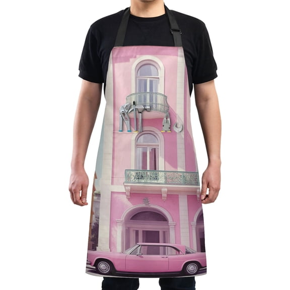 Nice Pink Building Chef Kitchen Apron with Pockets for Women Waterproof Aprons for Cooking Baking