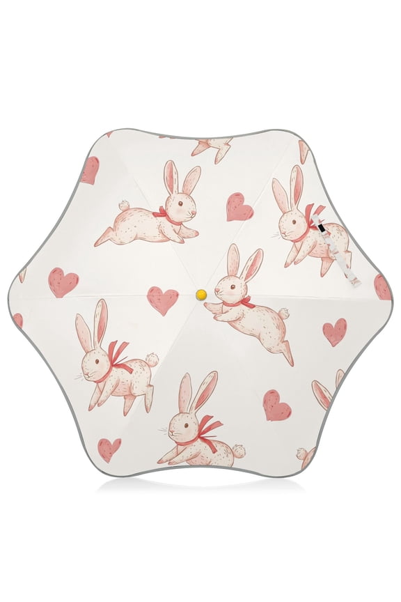 Nice Rabbit Heart Pattern Kids Umbrella Rain Umbrella Clear Grip Handle Folding Umbrellas UV50+ 35in
