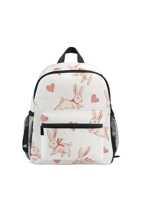 Nice Rabbit Heart Pattern Mini Backpack Cute Small Backpack with Chest Strap and Whistle Ages 3-8