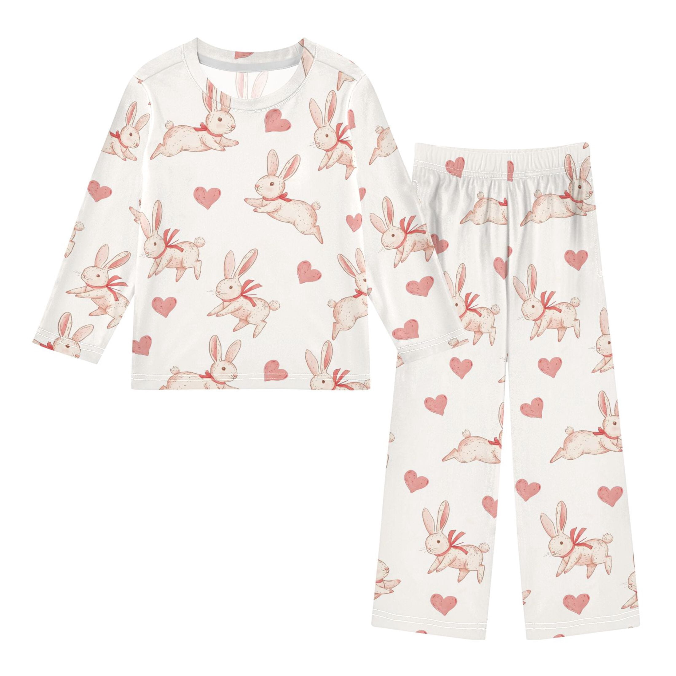 Pyjamas Rabbit Nice Rabbit Heart Pattern Pajama Set Soft Warm Cozy Fleece 2 Piece Fall ...