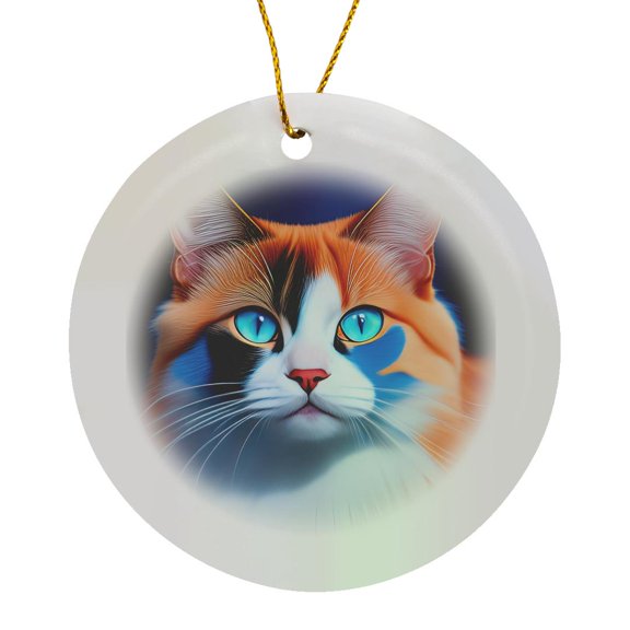3drose, Nice Ragdoll Cat of Ginger Color, Blue Background. Digital Art Gift, Circle Porcelain Ornament