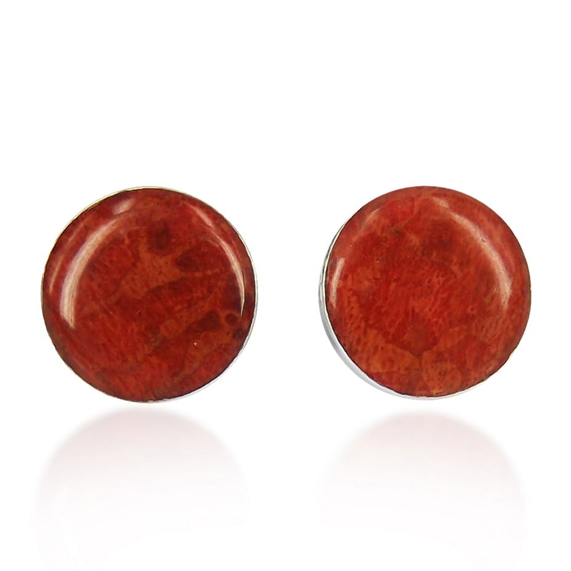 AERAVIDA Nice Round Synthetic Coral .925 Sterling Silver Post Red Earrings