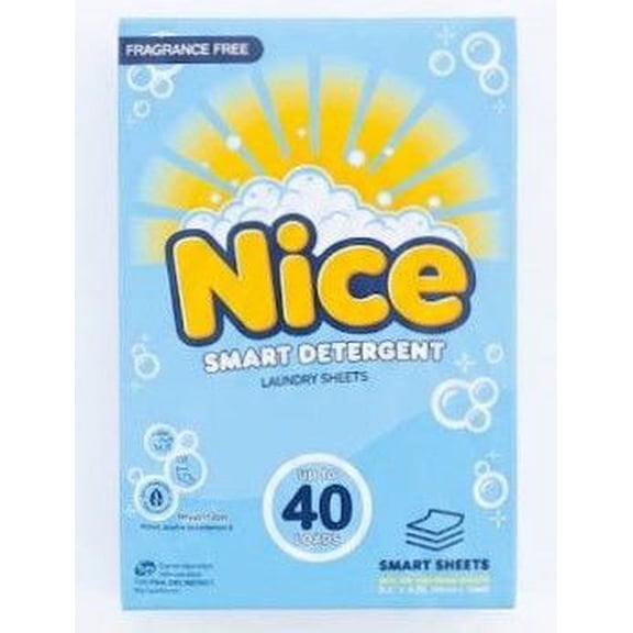 Nice Smart Detergent Laundry Sheets, Fragrance Free, Eco-Friendly & Hypoallergenic, 40 Loads
