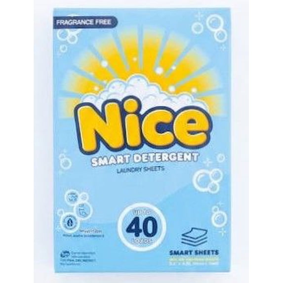 Nice Smart Detergent Laundry Sheets, Fragrance Free, Eco-Friendly & Hypoallergenic, 40 Loads