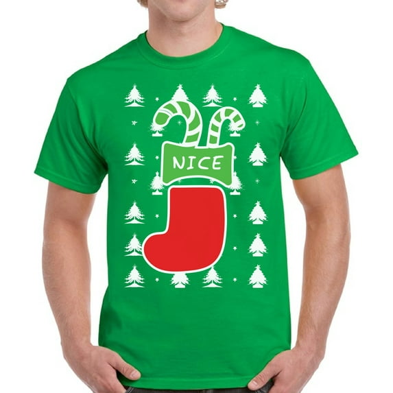 Nice Stocking Christmas Print Christmas Shirt for Men - S M L XL 2XL 3XL 4XL 5XL Xmas Graphic Tee - Holiday Tee Christmas Shirts Mens Top Gift