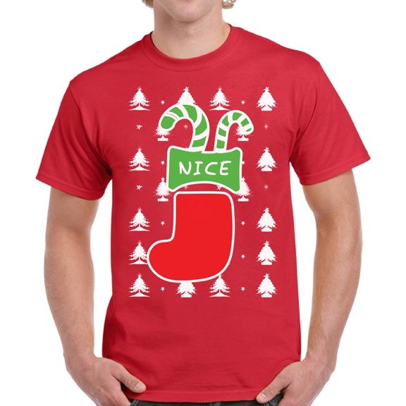 Nice Stocking Christmas Print Christmas Shirt for Men - S M L XL 2XL 3XL 4XL 5XL Xmas Graphic Tee - Holiday Tee Christmas Shirts Mens Top Gift