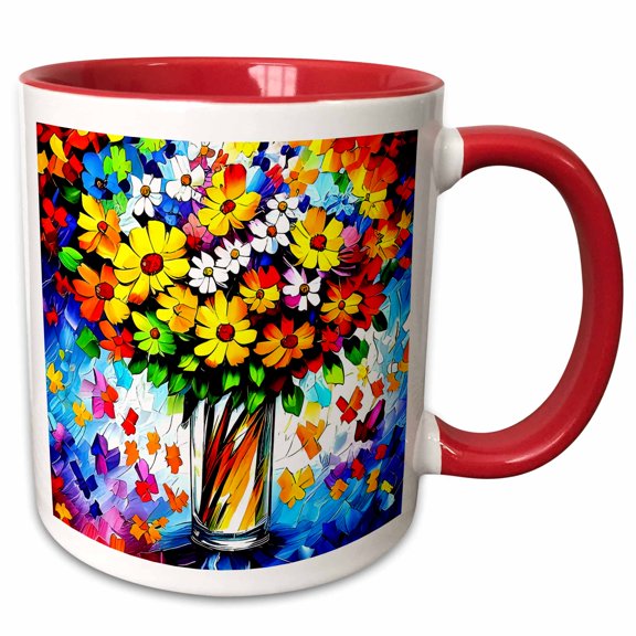 3drose, Nice Summer Flowers in a Glass Vase. Petals Are Falling Down. Gift, 15oz Two-tone Red Mug