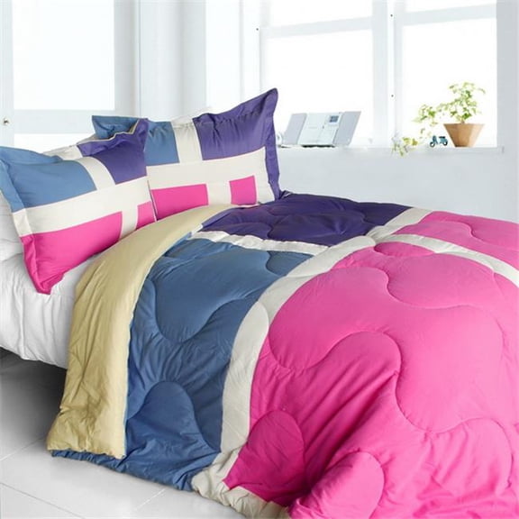 Nice Tamil - Quilted Patchwork Down Alternative Comforter Set  Full & Queen Size - Pink