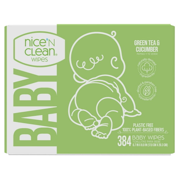 Nice 'n CLEAN Green Tea & Cucumber Baby Wipes, 6 packs of 64 (384 count)