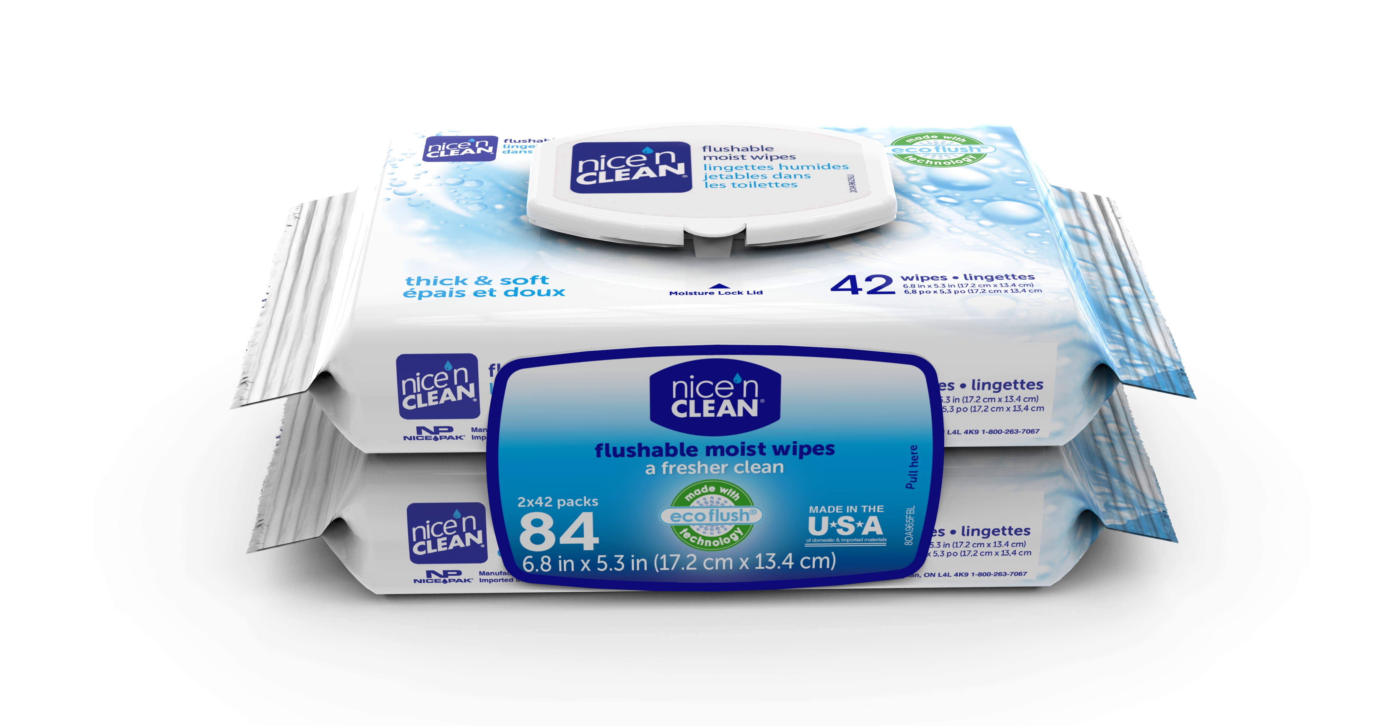 Nice n Clean Flushable Moist Wipes, 2 packs of 42 (84 count)