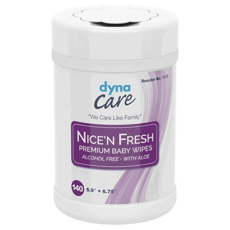 Dynarex Nice'N Fresh Alcohol-Free Aloe Baby Wipes, Fresh Scented, 12 Canister Pack (1680 Wipes)