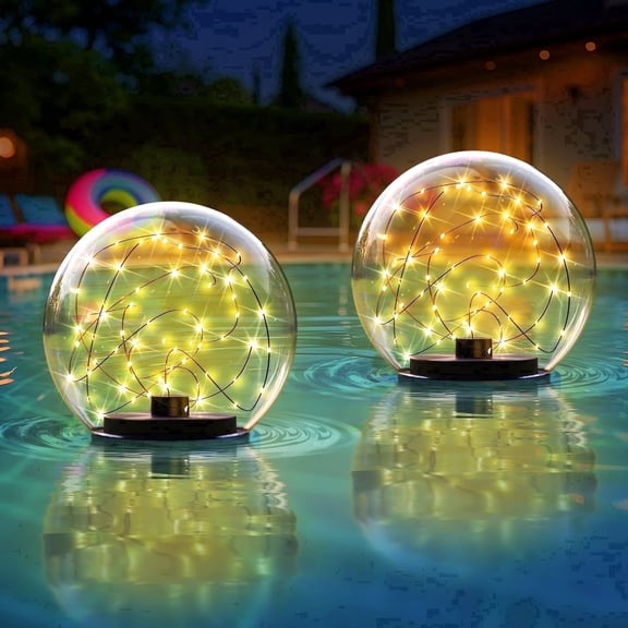 NiceBuy 2-Pack 5.9" IP66 Rechargeable LED Solar Floating Lights with Automatic Light Sensor & Ground Spike for Patio Yard Garden Lawn Pool Decks