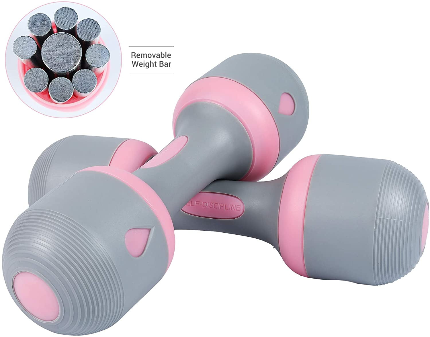 NiceC Adjustable Dumbbell, 11lb, 5-in-1 Weight Options, Non-Slip Neoprene, Pink Pair, for Home Gym