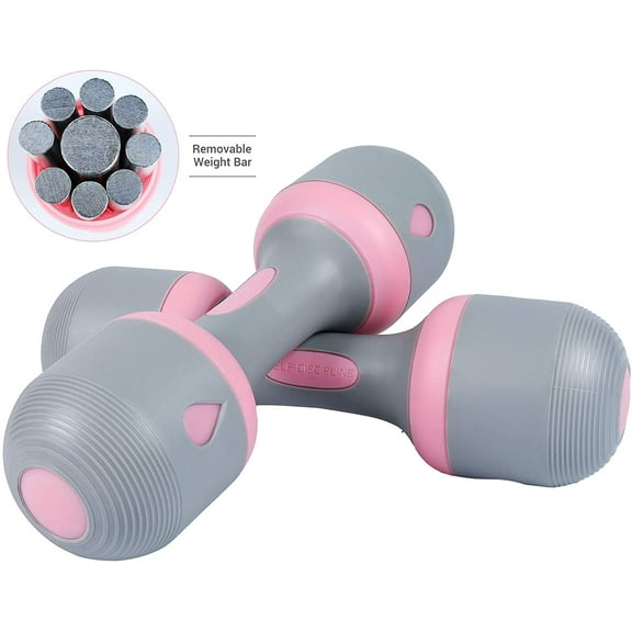 NiceC Adjustable Dumbbell, 11lb, 5-in-1 Weight Options, Non-Slip Neoprene, Pink Pair, for Home Gym