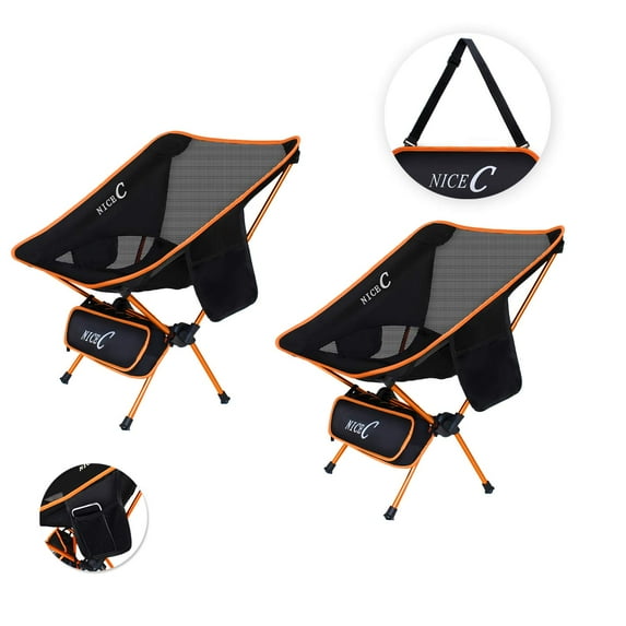 NiceC Ultralight Portable Folding Camping Backpacking Chair Compact & Heavy Duty Outdoor, Camping, BBQ, Beach, Travel, Picnic, Festival with 2 Storage Bags&Carry Bag (2 Pack of Orange)